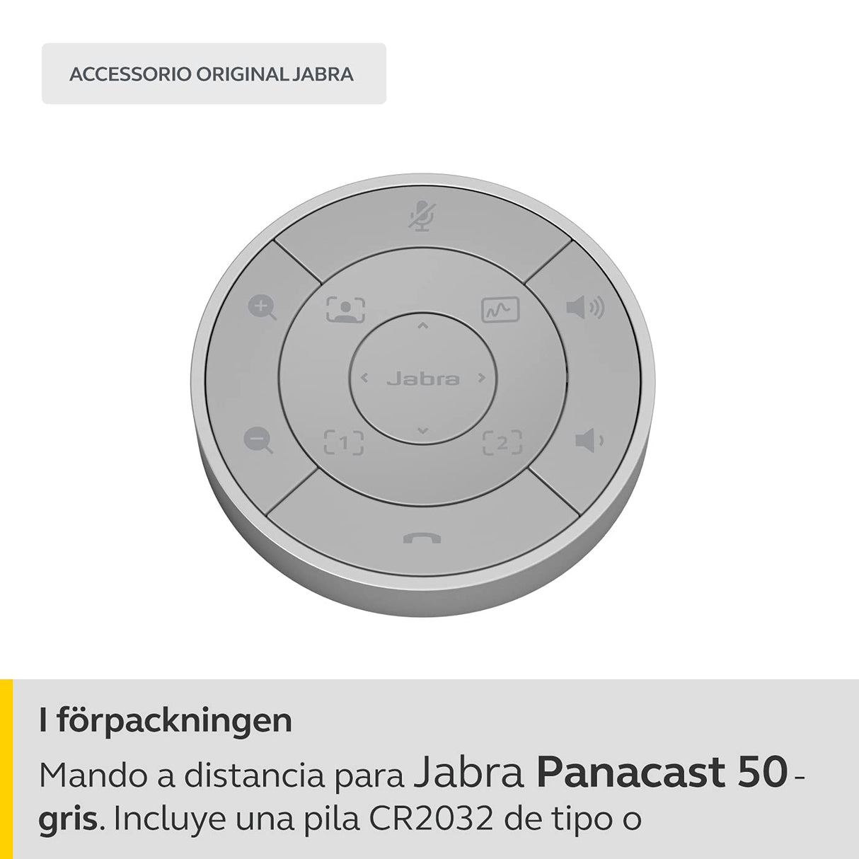 Jabra PanaCast 50 Mando a distancia, Mando a distancia para Barra de vídeo PanaCast 50, Mando a distancia para un control fácil en la sala, Ajuste de volumen, Gris