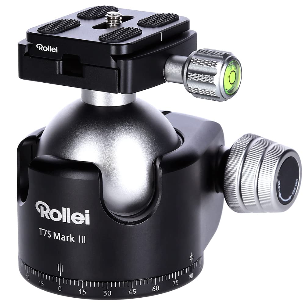 Rollei T7S Markt II - Trípode Profesional de 360 Grados con fricción, Capacidad de Carga de 26 kg, Escala para Tomas panorámicas y 2 Niveles de Burbuja, Incluye Placa de liberación rápida Compatible