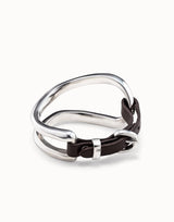 UNO de 50 Pulsera De Aleación De Metales Bañado En Plata Con Detalle En Cuero