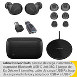 Jabra Evolve2 Buds, Auriculares Bluetooth Intraaurales Inalámbricos, Cancelación Activa de Ruido, Tecnología de Voz MultiSensor y Base de Carga Inalámbrica, Certificados para MS Teams, Negro