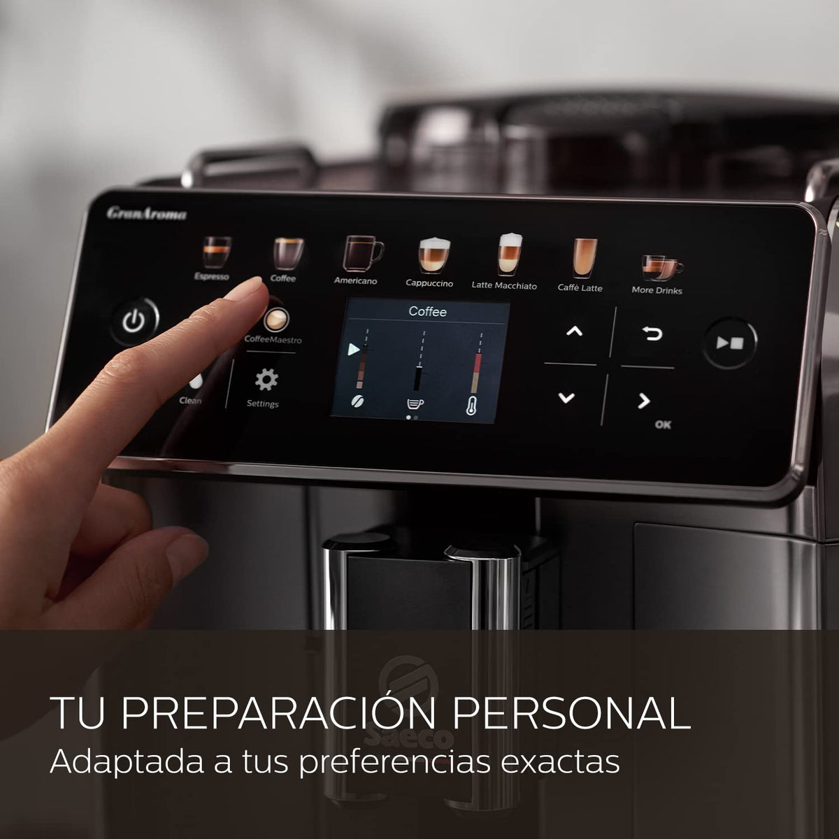 Saeco GranAroma Cafetera Superautomática - 14 Variedades de Café, Pantalla en Color Intuitiva, 4 Perfiles de Usuario, Molinillo de Cerámica (SM6580/10)