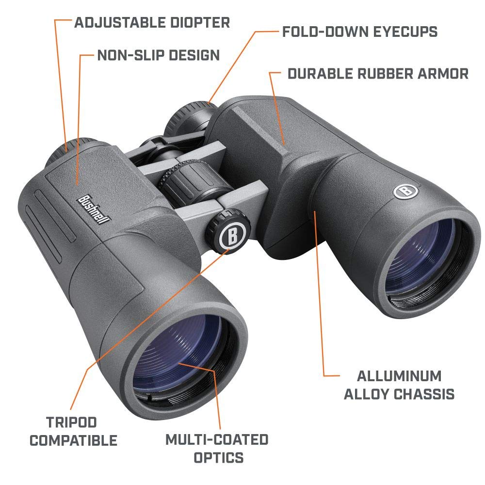 Bushnell - Powerview 2 - Prismáticos - 20x50 - Prisma Porro - Chasis metálico de Aluminio - Multicoated - Armadura de Goma - Observación de Aves - Viajar - Sports - En el Exterior - PWV2050