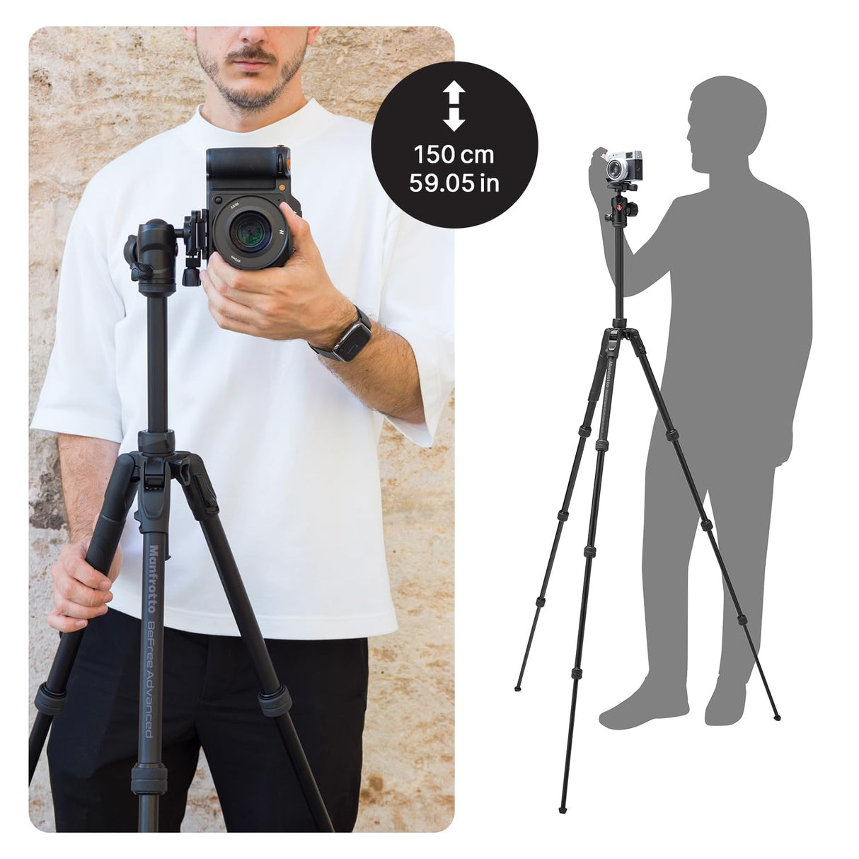 Manfrotto Befree Advanced AS, Trípode de Cámara, Twist Lock, en Aluminio, Compatible Arca-Swiss, Kit Trípode de Viaje Portátil con Rótula, para DSLR, Cámaras sin Espejo, Accesorios de Fotografía
