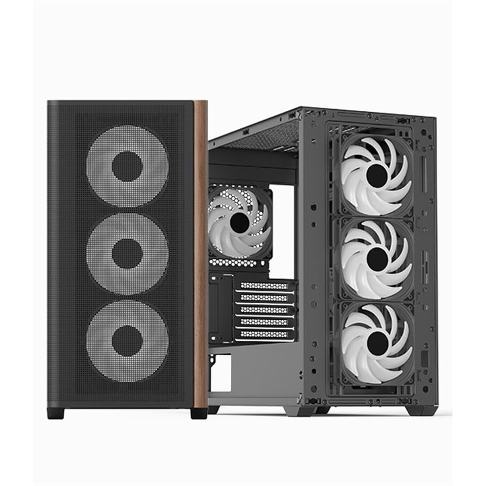 AeroCool D301A Mid-Tower Case, Gaming PC Case Gaming PC Case Optimizado Airflow Panel Frontal de Malla de Madera, diseño Delgado, Incluye 4 Ventiladores RGB, Compatible con Placas Base ASUS y MSI