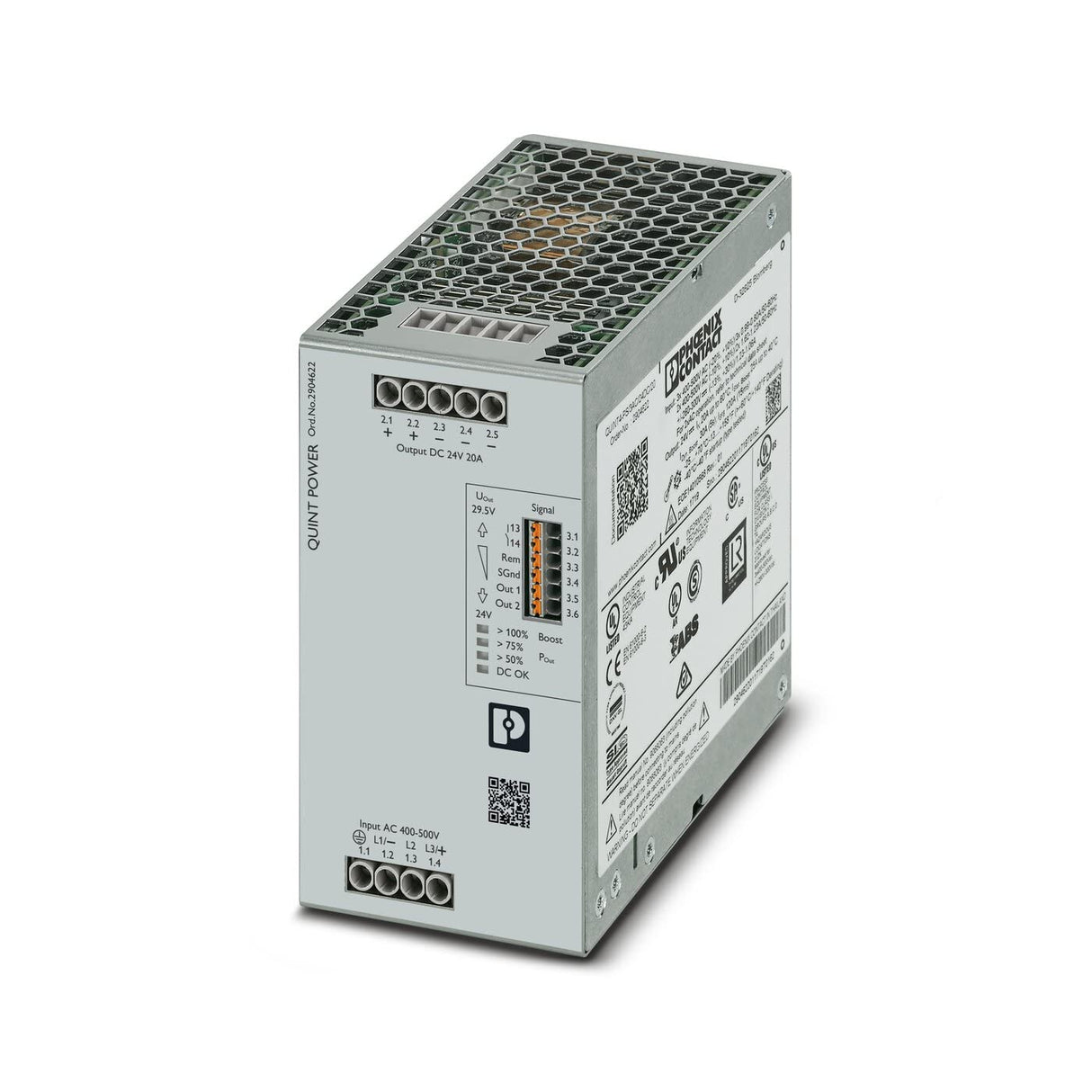 Phoenix Contact 2904622 QUINT4-PS/3AC/24DC/20 - Fuente de alimentación para Carril DIN (24 V, CC, 20 A, 3 Unidades)