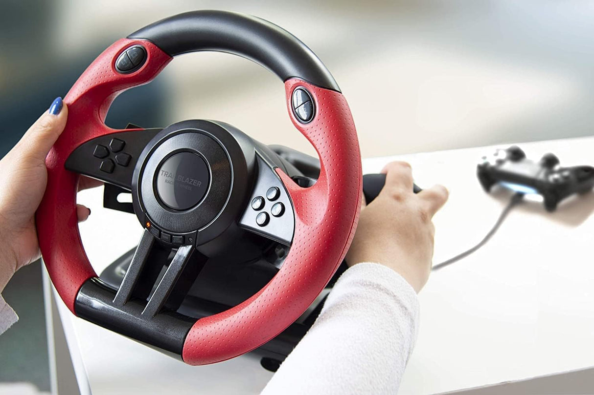 Speedlink TRAILBLAZER Racing Wheel - Volante para gaming para PS3/PS4, Xbox Series X/S/One y PC, levas de cambio y palanca de cambios, pedales ajustables, negro-rojo