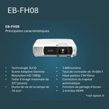 Proyector EB-FH08 Full HD con lámpara, 2 puertos HDMI, impresionantes tamaños de imagen sobre pantallas de hasta 337″ y 3600 lúmenes de luminosidad