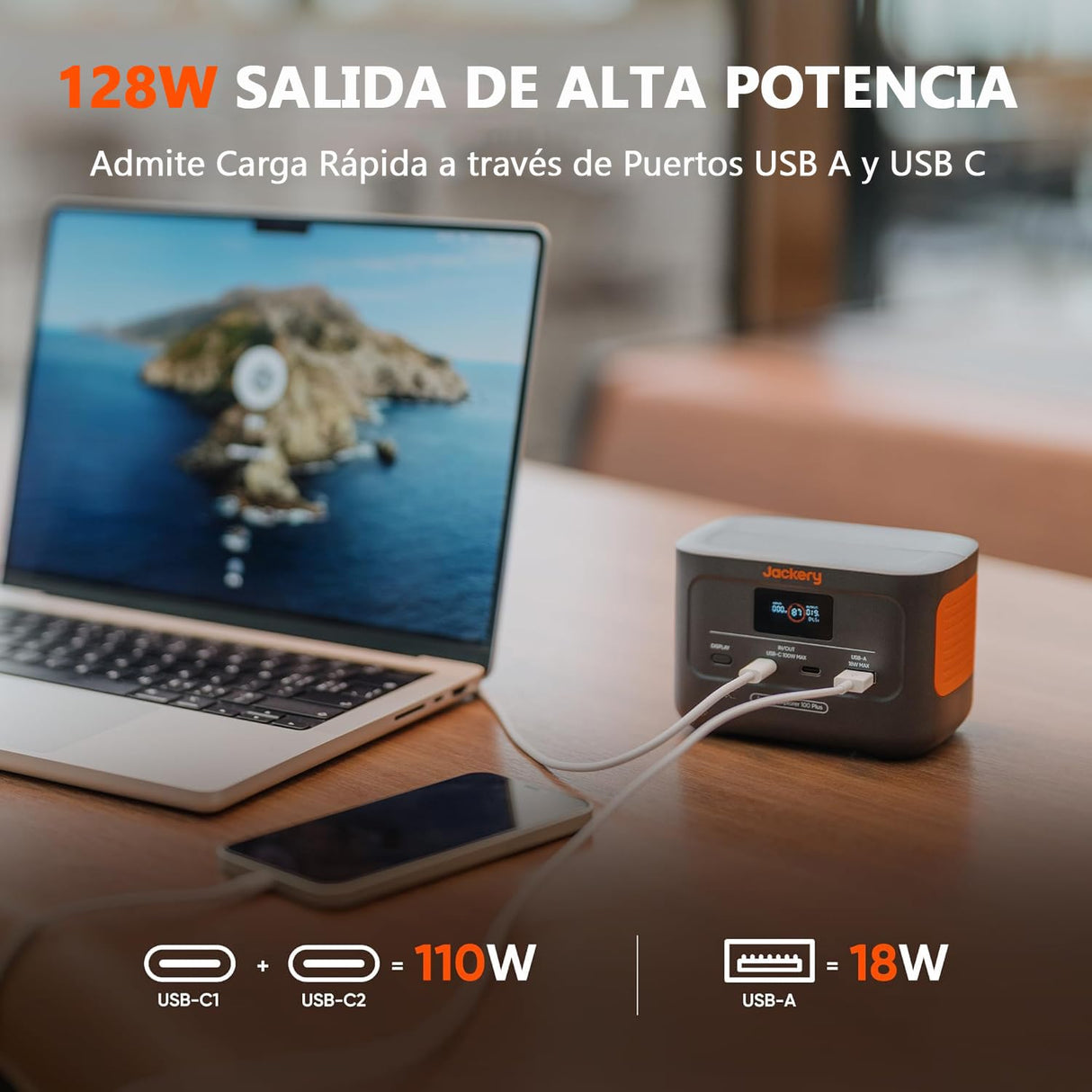 Mini Estación de Energía Portátil Jackery Explorer 100 Plus, 99Wh/31000mAh Batería LiFeP04 Duradera, 3 Puertos USB-A/C 128W Salida Max, Tamaño de Palma de mano para Viajes de Negocios, Excursiones