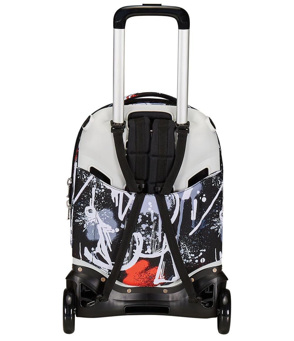 Seven Trolley New Tech, 2 Ruedas, Spray me, Negro, 3 en 1, Triple Uso, Mochila con Carro desenganchable, Mochila Escolar de Viaje, niño niño., Negro, Talla única, Escolar