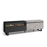 Skraut Home | Mueble TV | Televisión | Muebles de salón, almacenaje | 200x57x35cm | para TV hasta 80" | Chimenea eléctrica | Diseño Industrial | Estilo Moderno | Cemento