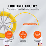 VEVOR Cinta de Pescado de Fibra de Vidrio de 200,09m Diámetro de 7,94mm Extractor de Cables con Varilla para Pasar Cables, Soporte de Carrete de Acero, 3 Cabezales de Extracción, Herramientas de Pesca