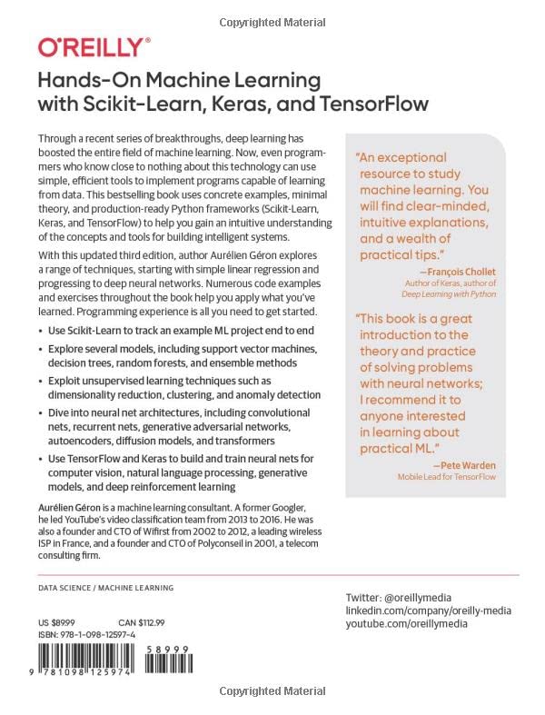 Hands-On Machine Learning with Scikit-Learn, Keras, and TensorFlow 3e: Concepts, Tools, and Techniques to Build Intelligent Systems