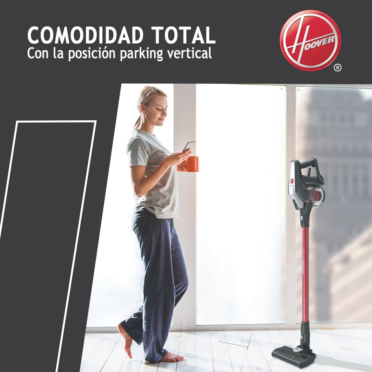 Hoover HF300 Home, HF322TH Aspiradora sin Cable, sin Bolsa, 3 en 1, Escoba, de Mano y Vertical, Rodillo 2 en 1 Suelos y Alfombras, Autonomía 40 min, Color Azul