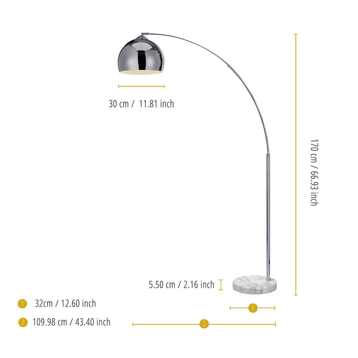 Lámpara LED de Pie Estándar Curvada y Cromada Arquer Versanora VN-L00010-EU