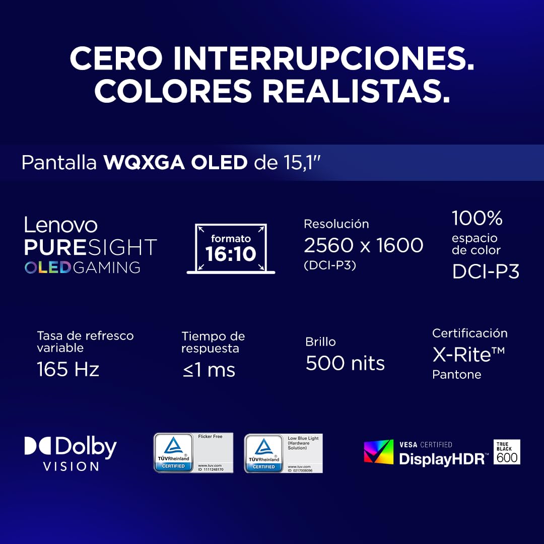 Lenovo Legion 5 Gen 10 - Portátil Gaming IA 15.1" OLED (Intel Core i7-13650HX, NVIDIA GeForce RTX 5060, 32GB RAM, 1TB SSD, 165Hz, Wi-Fi7, Sin Sistema Operativo) QWERTY RGB 24 Zonas Español - Negro