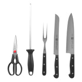 ZWILLING Bloque de cuchillos, 9 piezas, Bloque de madera, Cuchillos y tijeras de acero inoxidable especial/mango de plástico, Twin Gourmet