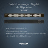 NETGEAR Conmutador de Red Gigabit de 48 Puertos (GS348) Conmutador Ethernet - De sobremesa o para Montaje en Bastidor, y protección Limitada de por Vida