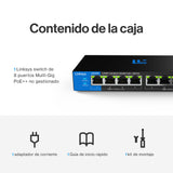 Switch PoE++ multigigabit Linksys no administrado de 8 Puertos y 2,5 G | Ethernet bajo Consumo | Control dúplex Completo | para WiFi 6/6E/7 y cámaras IP | Carcasa metálica | Presupuesto PoE de 180 W
