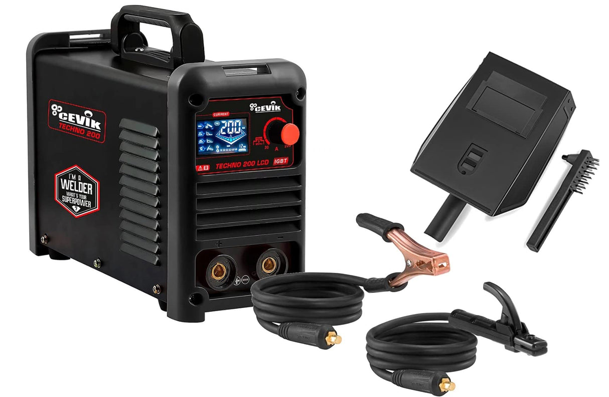 Cevik PRO CE-TECHNO200LCD Soldador Inverter 200A Pantalla LCD para Electrodos MMA Incluye Kit Soldadura