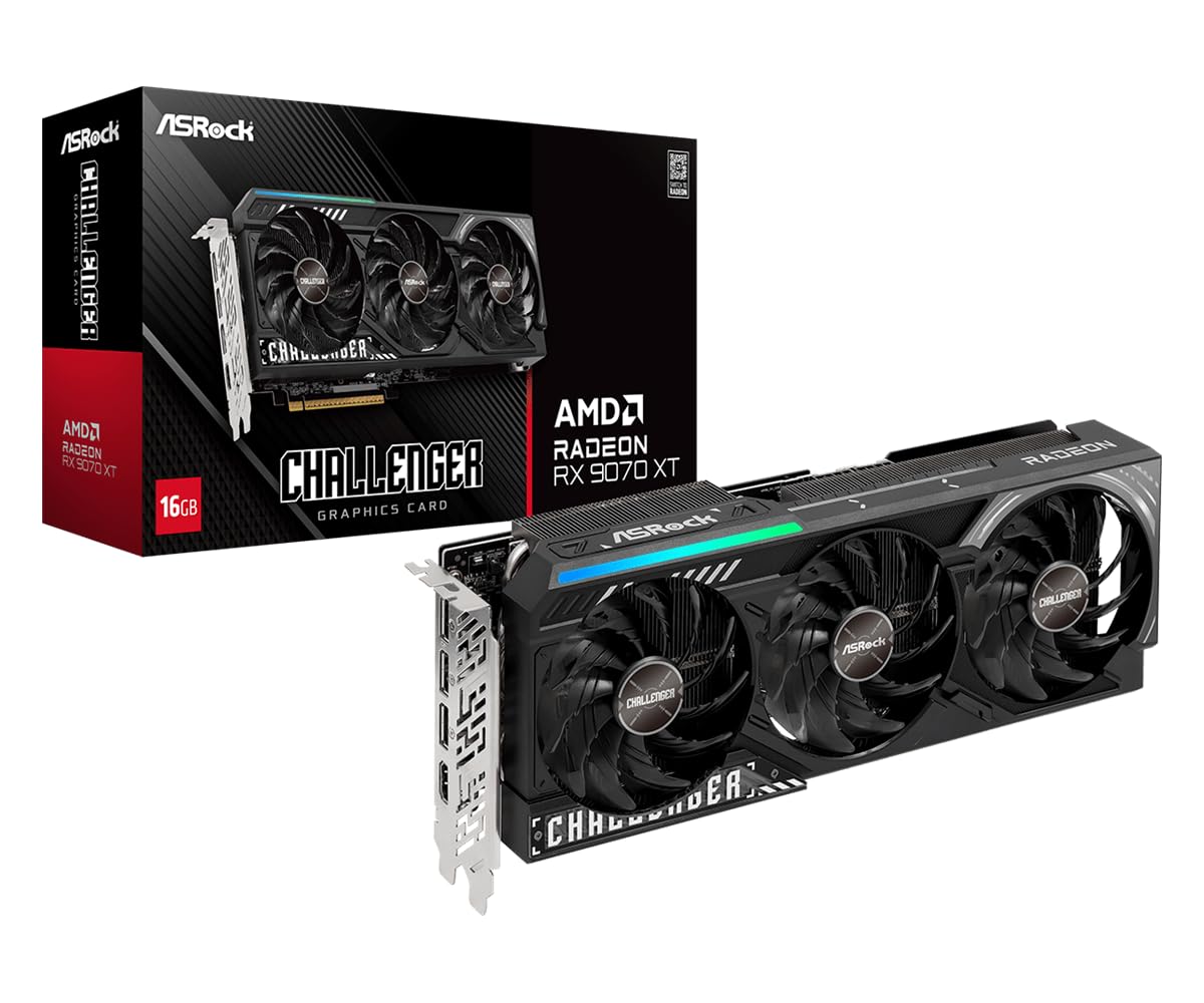 ASRock Radeon RX 9070 XT Challenger - Tarjeta gráfica OC de 16 GB, Arquitectura AMD RDNA 4, Reloj Boost de 2970 MHz, GDDR6 de 16 GB, PCIe 5.0, DisplayPort 2.1a, HDMI 2.1b, refrigeración de Triple