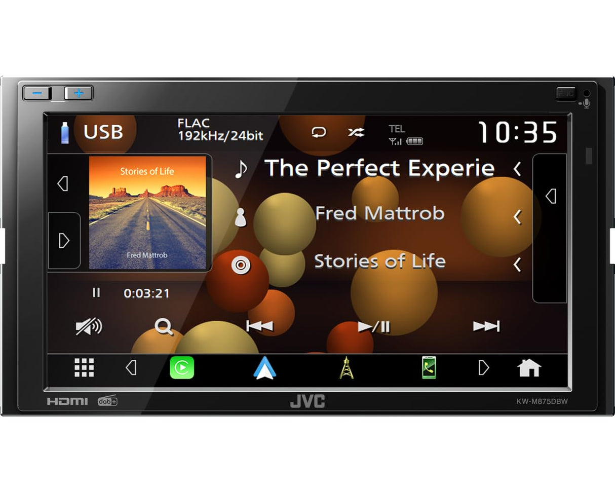 JVC KW-M875DBW - Receptor Multimedia AV de 17,3 cm (6,8") con CarPlay inalámbrico y Android Auto (4x50W, Dab+/FM, Bluetooth, 3 pre-Salidas de 4V, USB-C, Control de iPod/iPhone).