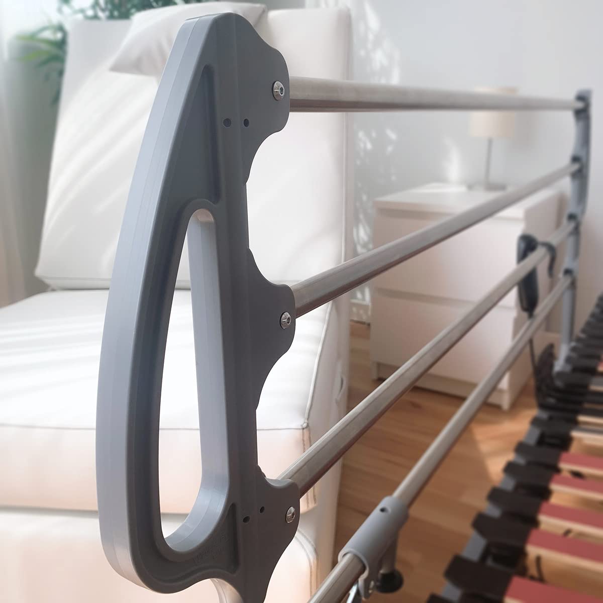 Somnia Descanso - Juego de Barandillas Metálicas Geriátricas Abatibles INOX Reforzadas para Cama Articulada con 4 Barras