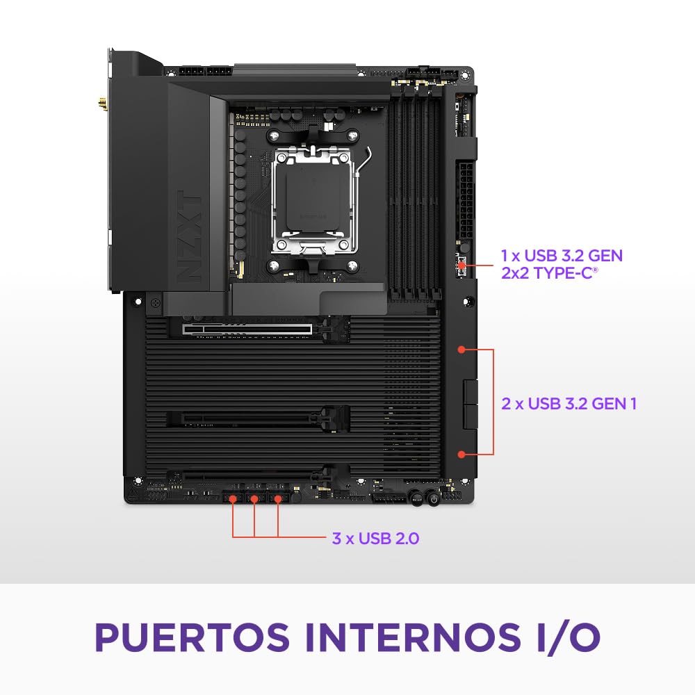 NZXT N7 B850 - Placa Base Gaming AMD B850 AM5 ATX para Ryzen 9000/8000/7000-16+2+1, DDR5, 3X M.2, PCIe 5.0, Wi-Fi 6E, LAN 2.5GbE, USB 4 – M.2 NVME con Cierre rápido – Cubierta Completa – Negro