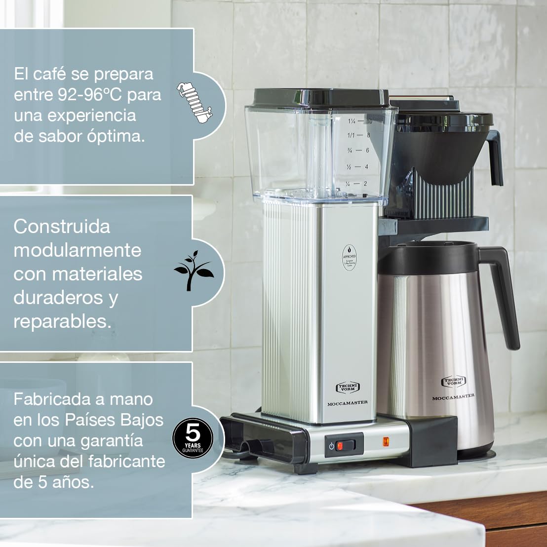 Moccamaster KBGT, Cafetera Filtro, Negro, Cafetera, Thermos, 1.25 Litros