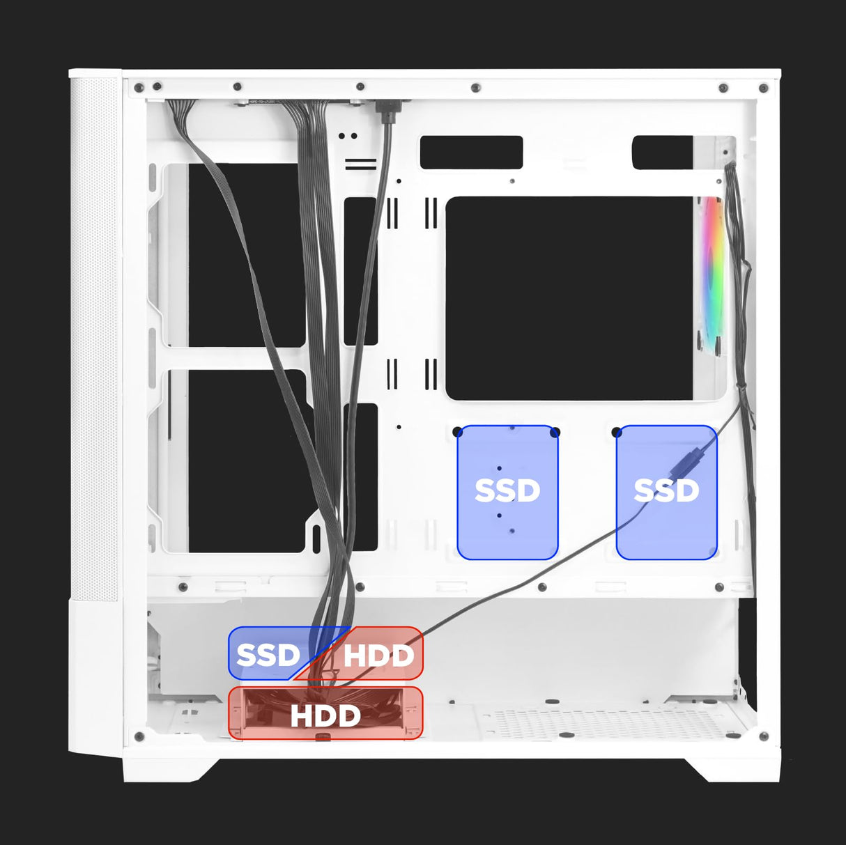 Noua Fobia L111 Blanco Micro ATX para PC Gaming Mini Tower 0.60MM SPCC Ventilador LED ARGB Direccionable Frontal Malla y Panel Lateral de Vidrio Templado Cierre Magnético