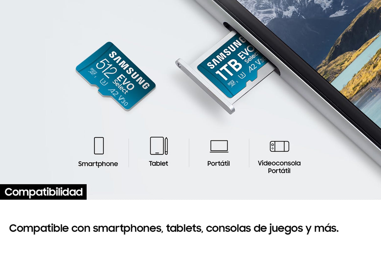 Samsung - Tarjeta MicroSD EVO Select 2023 (1 TB, Velocidad de Lectura, 160 MB/s y 120 MB/S de Escritura