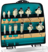 ENT 09012PLUS Juego de 12 Fresas HW PLUS en Estuche de Plástico Resistente a Golpes - Fresas para Rebajadora con Vástago de 8 mm y Cuchillas de Carburo para Perforar