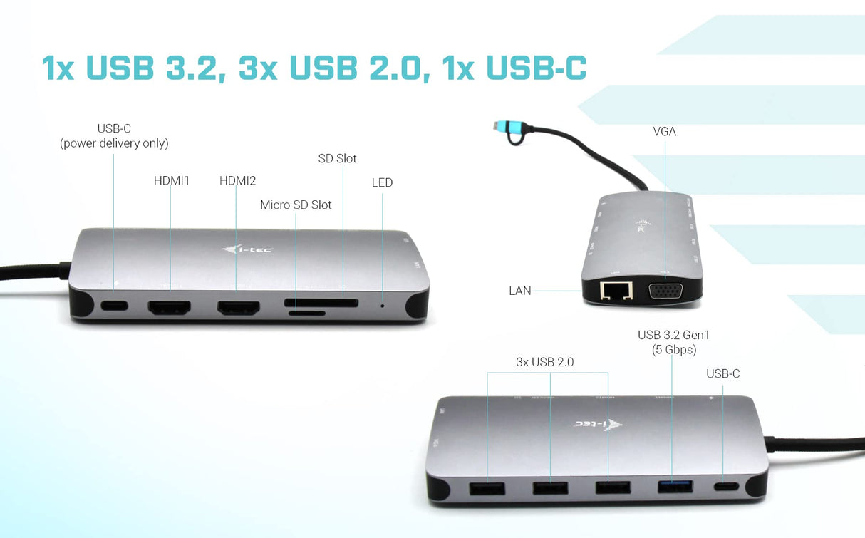 Hub USB i-Tec CANANOTDOCKPD Plateado
