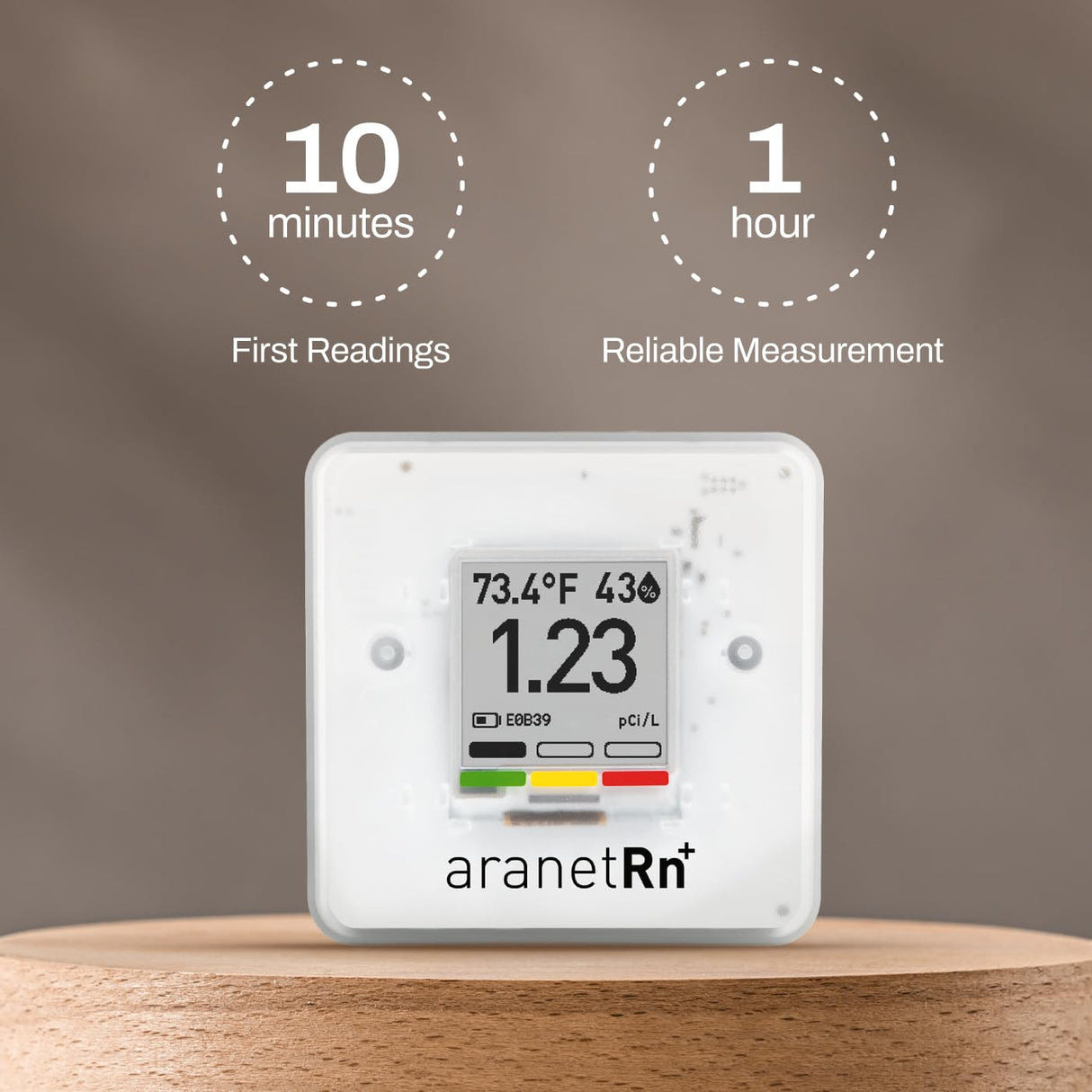 SAF Aranet - Detector de radón para el hogar: medición de 10 Minutos, Temperatura, Humedad Relativa, presión, Pantalla de Tinta electrónica, batería de 7 años, portátil con aplicación Gratuita