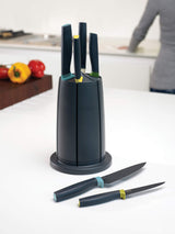 Joseph Joseph Elevate - Juego de 5 cuchillos con soporte giratorio, bloque de cuchillos de cocina - Negro/ ópalo