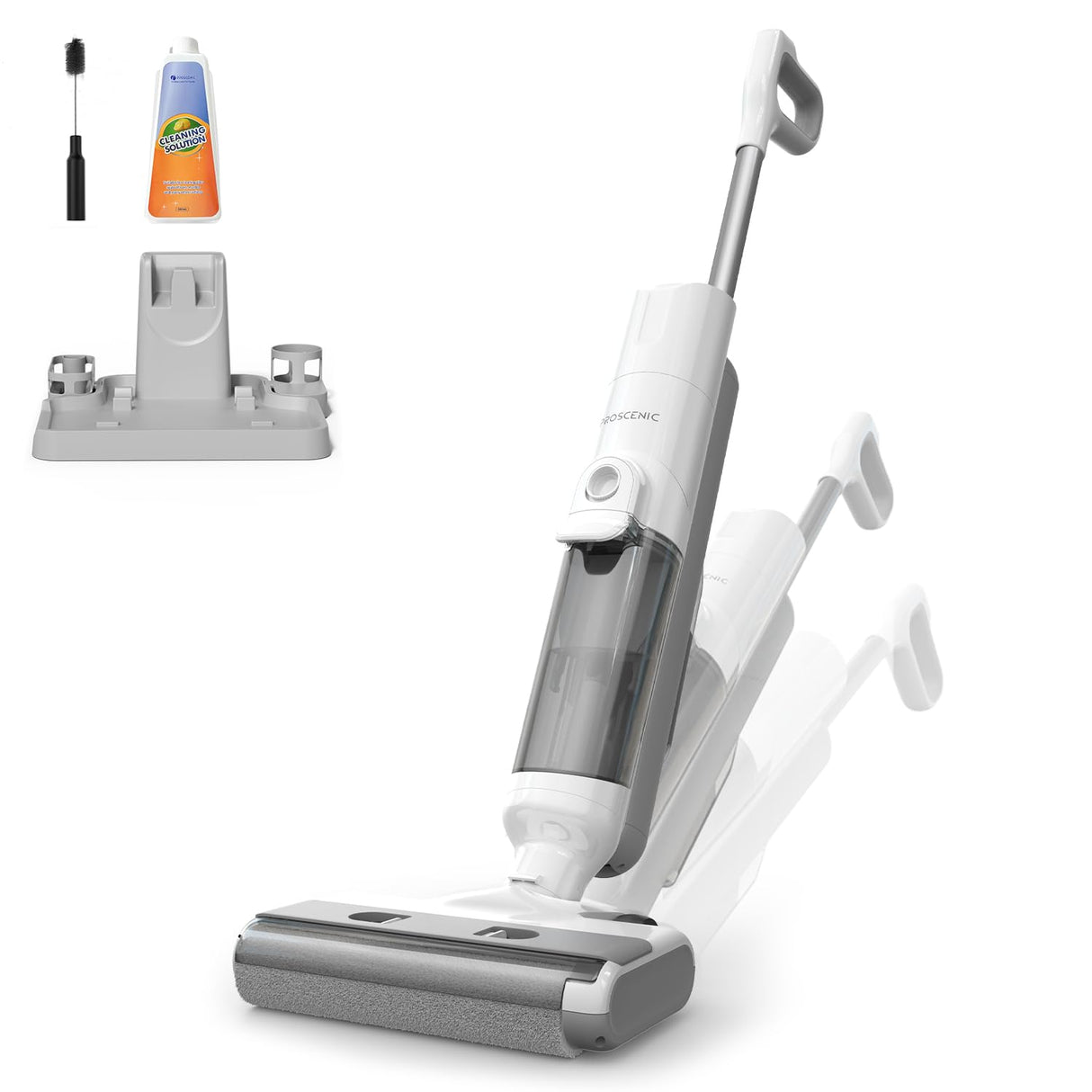 Proscenic F10 Ultra Aspiradora Escoba sin Cable en Seco y Húmedo, 60 Min de autonomía, Autolimpieza, Limpia Esquinas y Bordes, para Suelos Duros, Pelo de Mascotas, Diseño de Inclinación de 180°