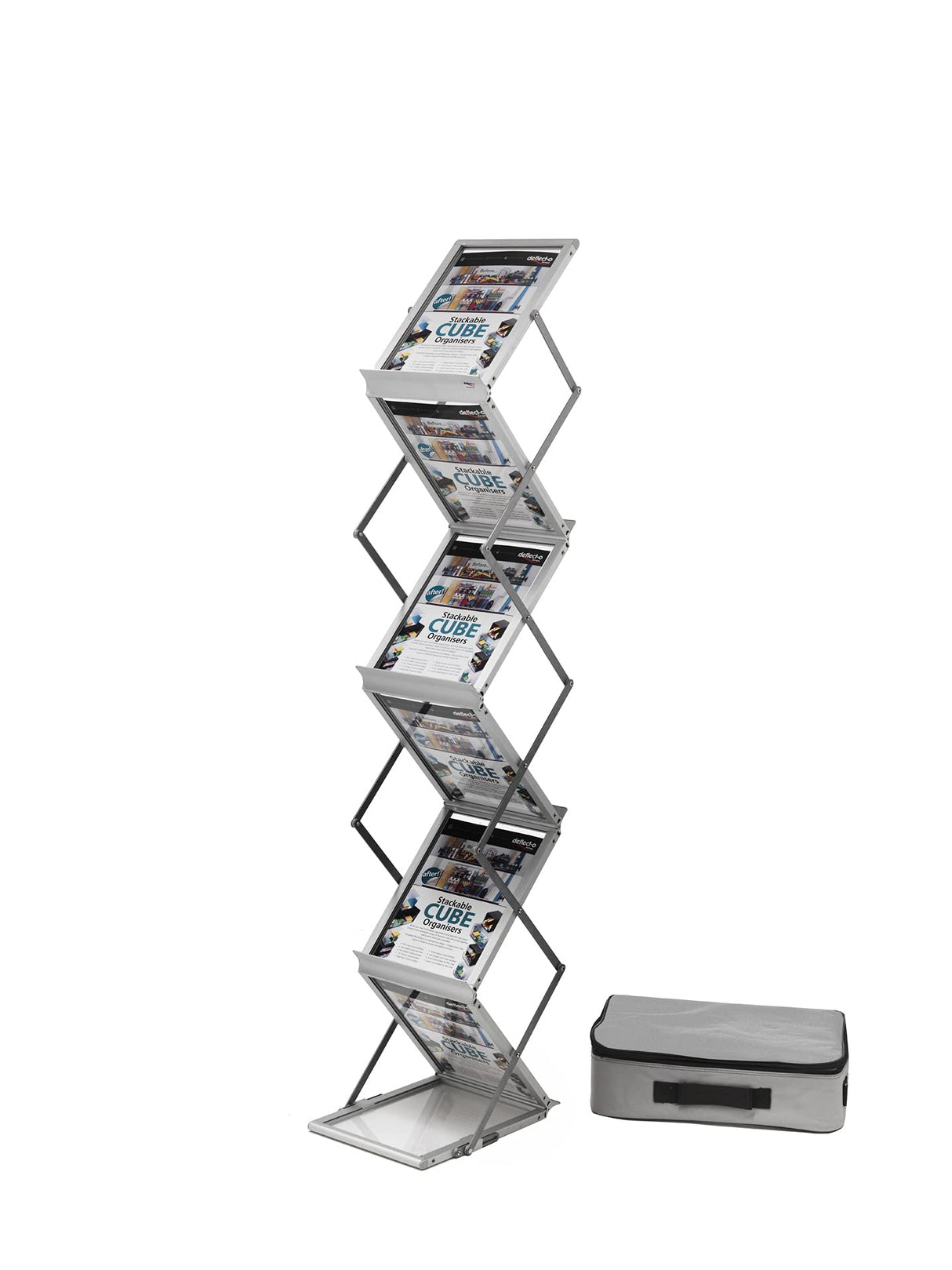 Deflecto - Expositor plegable (aluminio, con maleta de transporte, 6 niveles, A4)