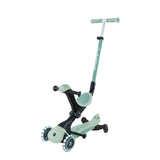 Globber - GO•UP Deluxe Lights Eco 360 - Patinete evolutivo de 3 Ruedas con Asiento Giratorio 360°, reposapiés, Luces LED y Materiales sostenibles, de 15 Meses a 6 años - Verde Pistacho