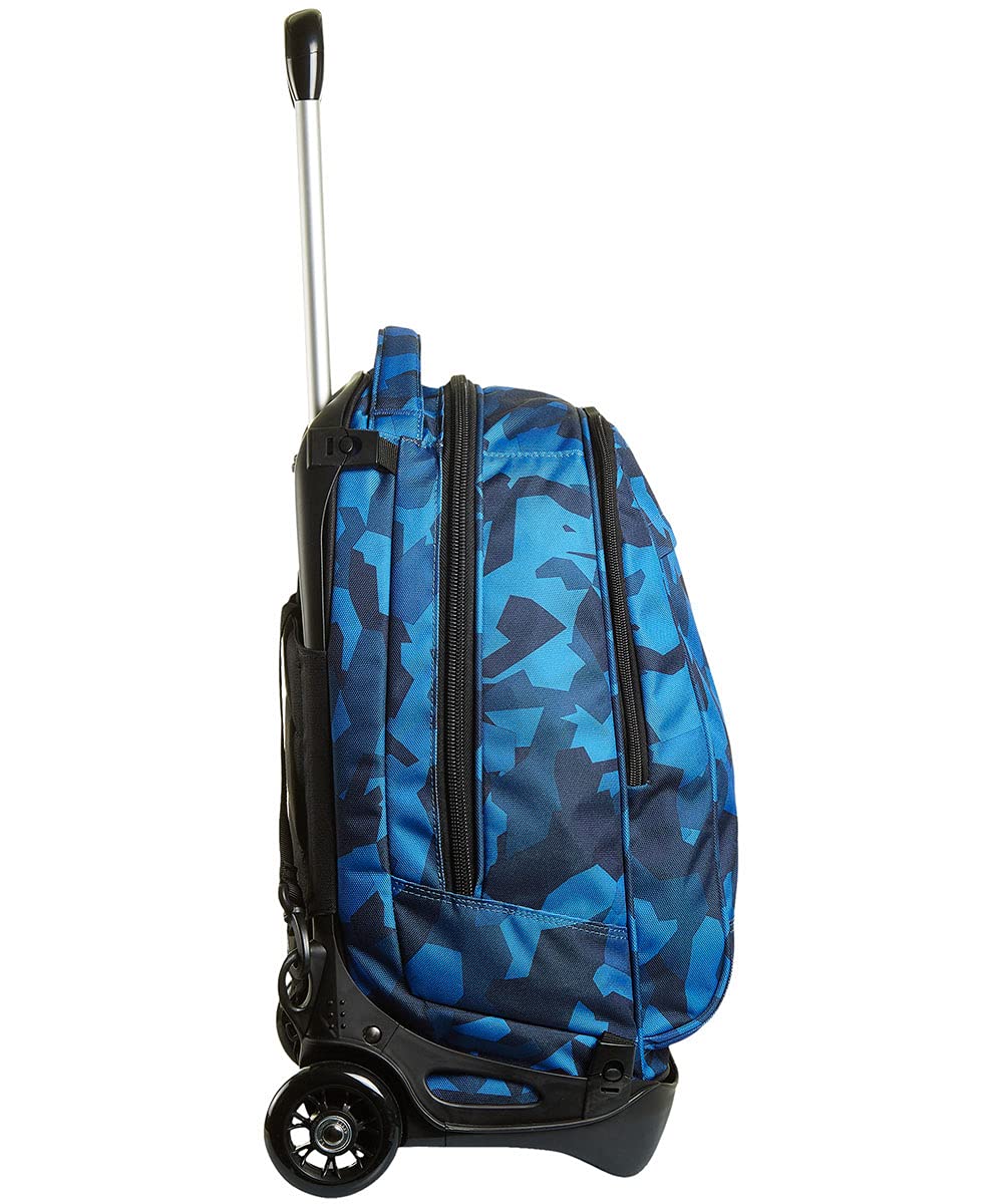 Invicta Mochila con Ruedas Desmontables + Carro, CAMO SQUARED, Azul Camu - Mochila 3 en 1, Trolley Escolar con Carro, Crossover System - Bolso Escolar Niños y Adolescentes - Doble Bolsillo Frontal