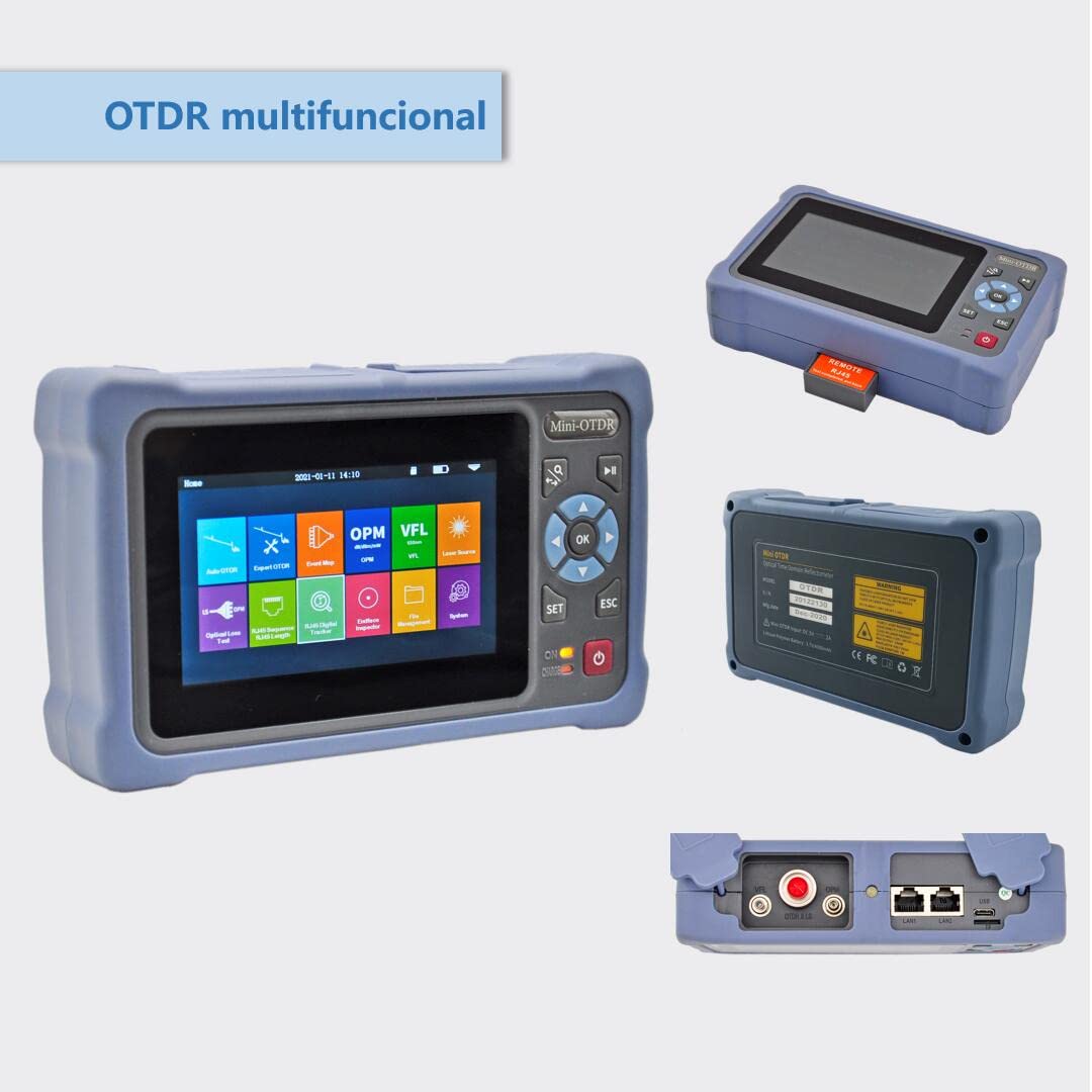 QIIRUN NK4000D Mini OTDR Fibra Optica 1310/1550nm 26/24dB con Pantalla Táctil de 4.3 pulgadas, 11-en-1 OTDR SM con VFL OPM OLS Mapa de Eventos RJ45, FC/UPC SC ST LC Conectores Incluidos