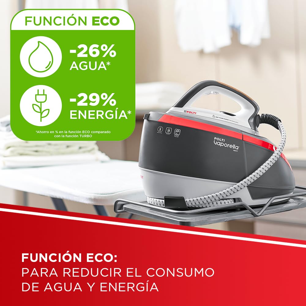 Polti Vaporella Next VN18.30, Plancha de Vapor con Caldera, Presión hasta 6 Bar, Potencia 2200 W, Función Eco y Turbo, Autonomía ilimitada, Steam Pulse 350 g, Gris y Rojo