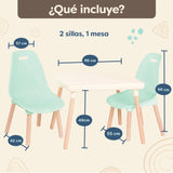 B. Spaces by Battat - Juego de Muebles Infantiles - 1 Mesa y 2 Sillas Infantiles con Patas de Madera Natural (Marfil y Madera Natural)