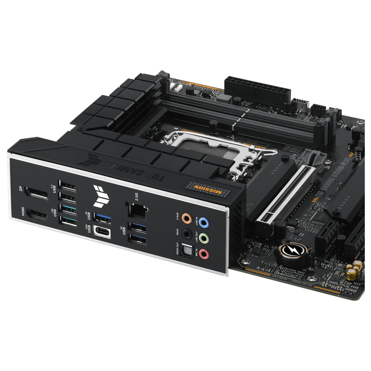 TUF GAMING B760M-PLUS - Placa base Intel B760 (LGA 1700) mATX con DDR5, ranura PCIe 5.0, 2x PCIe 4.0 M.2, 12+1 DrMOS, Realtek 2.5Gb Ethernet, DisplayPort, HDMI, USB 3.2 Gen 2 Tipo C frontal, Aura Sync