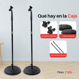 PYLE Pie de micrófono, Soporte de base redonda, Resistente, Compacta. (Par de 2 piezas) Altura ajustable (85 a 152 cms)