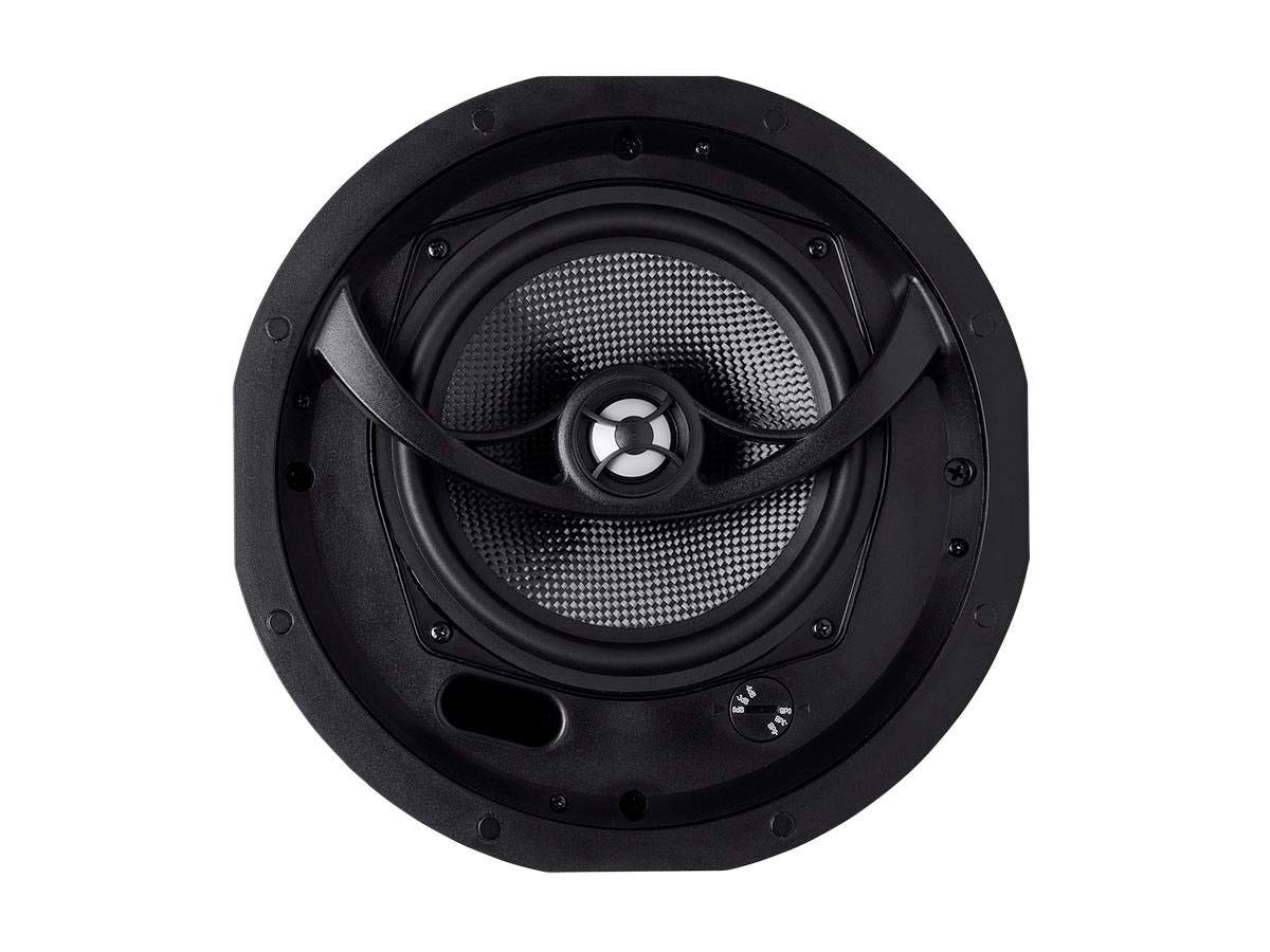 Monoprice Alpha - Altavoces de Techo de 2 vías – 6.5 Pulgadas (par) de Fibra de Carbono, Rejilla magnética pintable, más Fuerte con Menos Potencia, Negro/Blanco