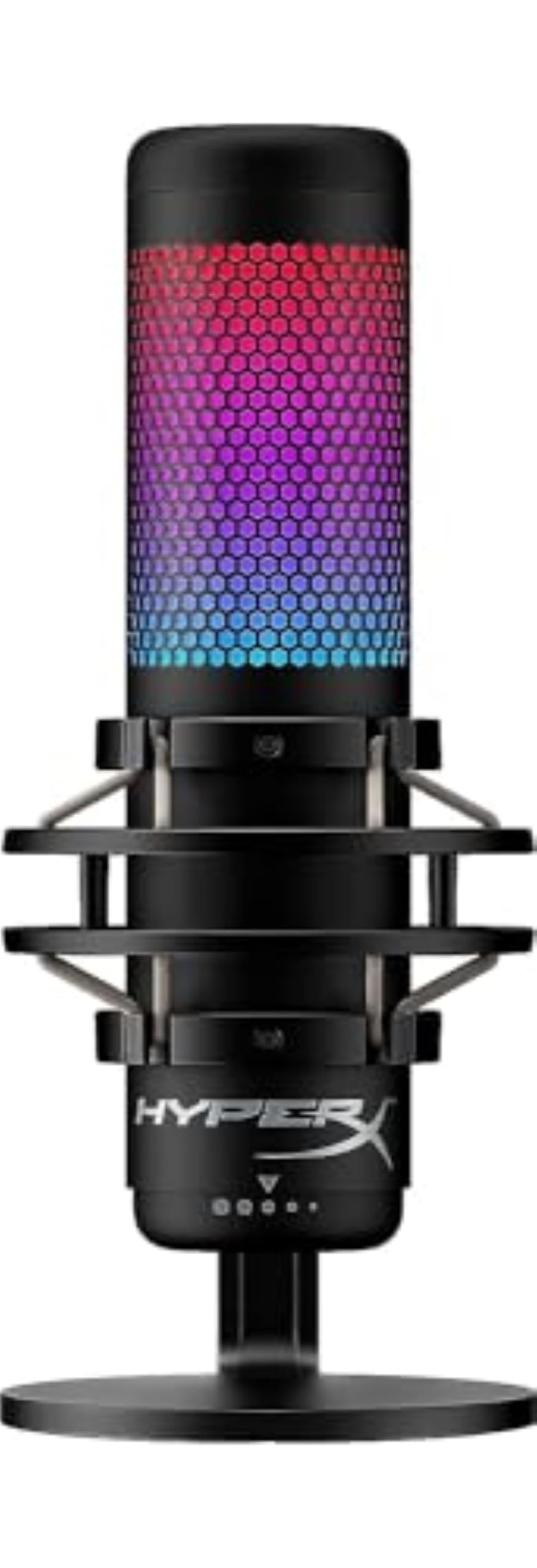HyperX QuadCast S - Micrófono de condensador USB, iluminación RGB, soporte de choque antivibración, cuatro patrones polares, filtro pop, control de ganancia, para PC, PS4, PS5 y Mac, Negro