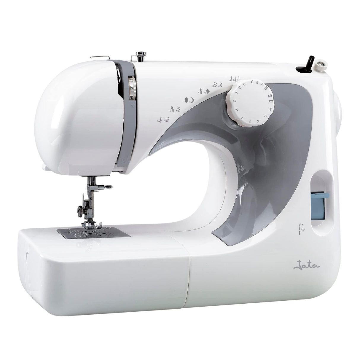 JATA JSMC5217 Máquina de Coser con 13 Diseños de Puntada, Pespunte y Zigzag. Ojal en 4 Tiempos con Pedal Portátil. Incluye accesorios. Diseño Compacto. Bajo Peso