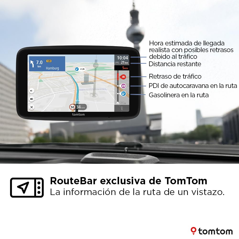 Tomtom GPS GO Camper Tour 2ª generación para Autocaravana y Caravana, Pantalla de 6" con PI para Autocaravana y Caravana, Actualización Wi-FI,Tráfico TomTom, Alertas de Zonas de peligro. Mapas Europa