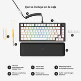 Glorious Gaming GMMK PRO 75% - Teclado gaming mecánico modular, TKL, carcasa de 1,5 kg, personalizable, cable espiral, reposamuñecas, keycaps blancas, RGB, distribuciones QWERTY español - Negro