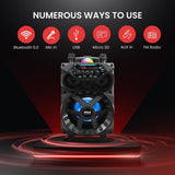 Pyle 580W Portable Bluetooth PA Speaker – 8” Rechargeable Wireless Karaoke System with TWS, LED Display, Disco Lights, FM/USB/SD/AUX Inputs, 6.5mm Mic, Wheels and Trolley, Wireless Mic and Remote