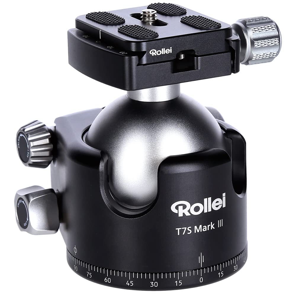 Rollei T7S Markt II - Trípode Profesional de 360 Grados con fricción, Capacidad de Carga de 26 kg, Escala para Tomas panorámicas y 2 Niveles de Burbuja, Incluye Placa de liberación rápida Compatible